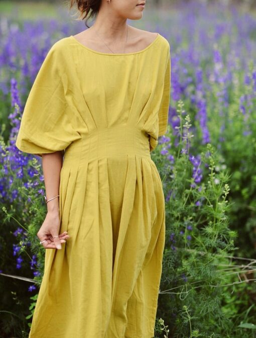 Women's Pleated Cotton Midi Dress - Summer Casual Sundress