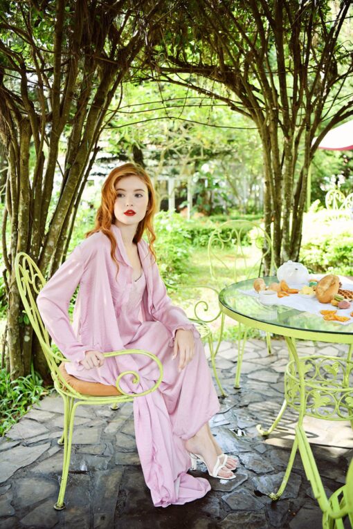 Women's Silk Robe with Ruffle Sleeves - Elegant Long Lightweight Dressing Gown - Image 4