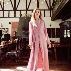 Women's Silk Robe with Ruffle Sleeves - Elegant Long Lightweight Dressing Gown