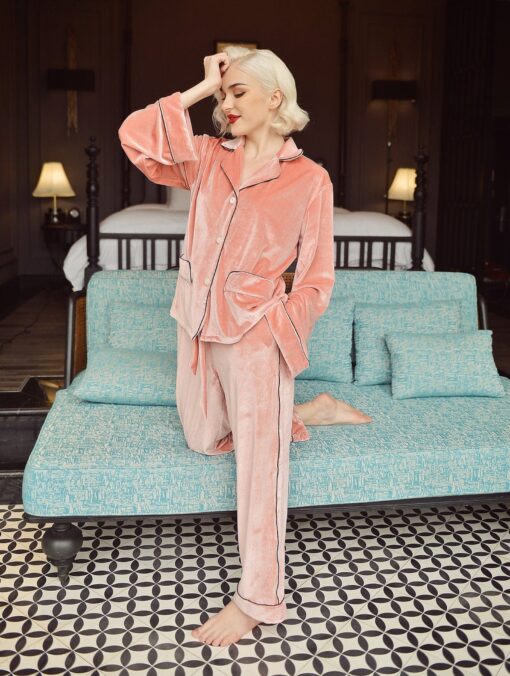 Women's Velvet Pajamas Set - Long Sleeve Winter PJs - Soft & Cozy Sleepwear Item - Image 2