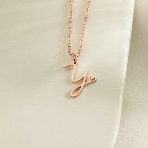 18K Gold Initial Heart Necklace - Personalized Letter Necklace - Custom Bridesmaid Item for Her - Image 2