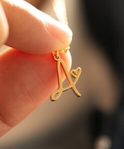 18K Gold Initial Heart Necklace - Personalized Letter Necklace - Custom Bridesmaid Item for Her