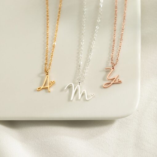 18K Gold Initial Heart Necklace - Personalized Letter Necklace - Custom Bridesmaid Item for Her - Image 3