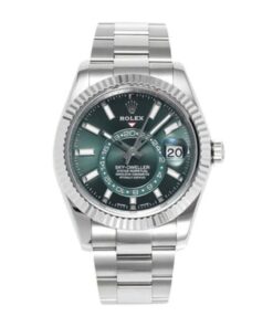 Sky-Dweller Stainless Steel on Oyster with Green Dial and Fluted Bezel