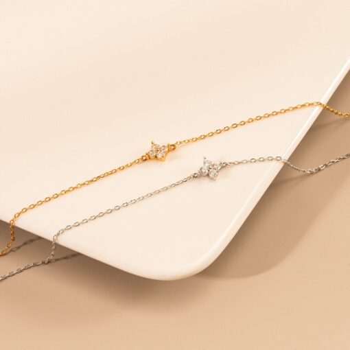 Dainty Diamond Flower Bracelet - Gold/Silver Minimalist Charm Bracelet - Bridesmaid Item - Image 3