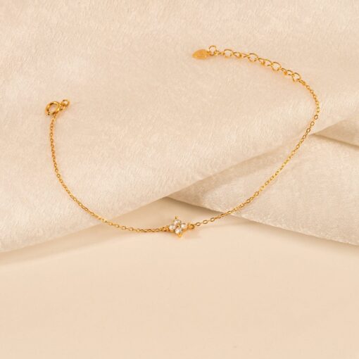Dainty Diamond Flower Bracelet - Gold/Silver Minimalist Charm Bracelet - Bridesmaid Item - Image 2