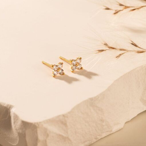 Dainty Diamond Flower Stud Earrings - Sterling Silver Floral Jewelry - Wedding & Everyday Item for Mom - Image 5