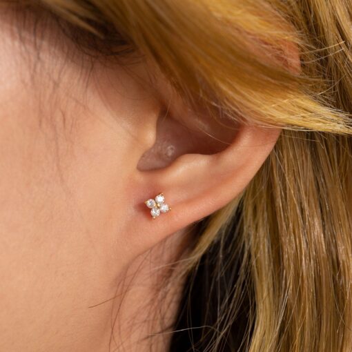 Dainty Diamond Flower Stud Earrings - Sterling Silver Floral Jewelry - Wedding & Everyday Item for Mom - Image 4
