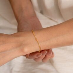 Dainty Gold Bracelet for Women - Simple Thin Chain Figaro Curb Beaded - Jewelry Item for Mom