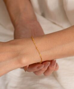 Dainty Gold Bracelet for Women - Simple Thin Chain Figaro Curb Beaded - Jewelry Item for Mom