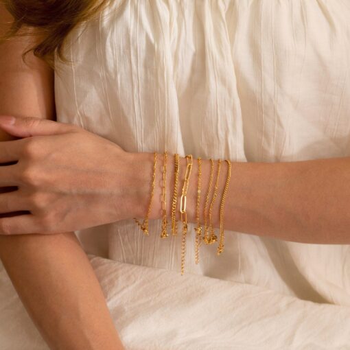 Dainty Gold Bracelet for Women - Simple Thin Chain Figaro Curb Beaded - Jewelry Item for Mom - Image 2