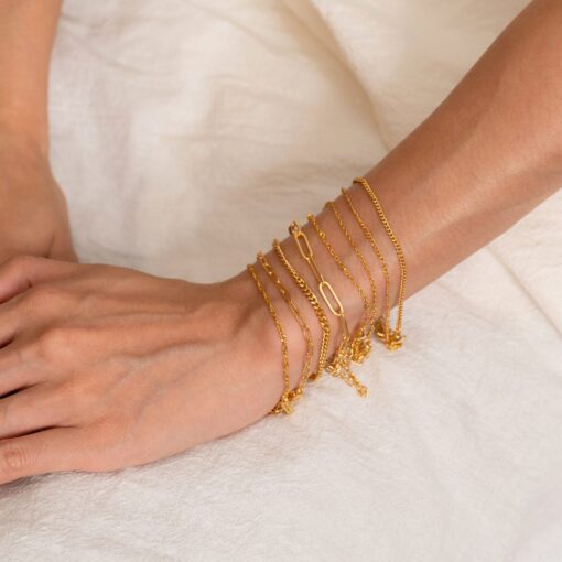 Dainty Gold Bracelet for Women - Simple Thin Chain Figaro Curb Beaded - Jewelry Item for Mom - Image 5
