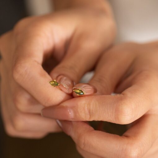 Peridot Diamond Stud Earrings Green Crystal Marquise Gemstone Bridal Wedding Jewelry Minimalist Item - Image 3