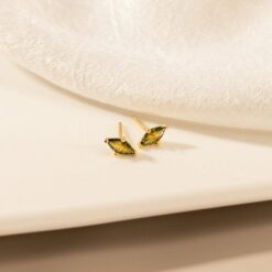 Peridot Diamond Stud Earrings Green Crystal Marquise Gemstone Bridal Wedding Jewelry Minimalist Item