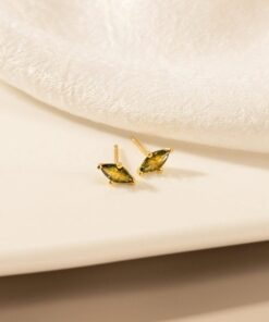 Peridot Diamond Stud Earrings Green Crystal Marquise Gemstone Bridal Wedding Jewelry Minimalist Item