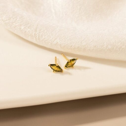 Peridot Diamond Stud Earrings Green Crystal Marquise Gemstone Bridal Wedding Jewelry Minimalist Item