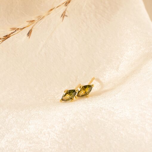 Peridot Diamond Stud Earrings Green Crystal Marquise Gemstone Bridal Wedding Jewelry Minimalist Item - Image 5