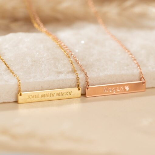 Personalized Bar Necklace - Engraved Name, Date, Custom Item for Her/Him - Minimalist Jewelry - Image 4