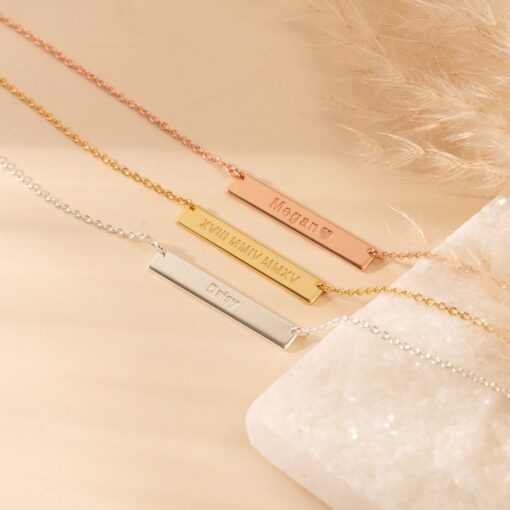 Personalized Bar Necklace - Engraved Name, Date, Custom Item for Her/Him - Minimalist Jewelry - Image 5