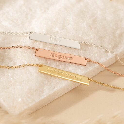 Personalized Bar Necklace - Engraved Name, Date, Custom Item for Her/Him - Minimalist Jewelry - Image 3
