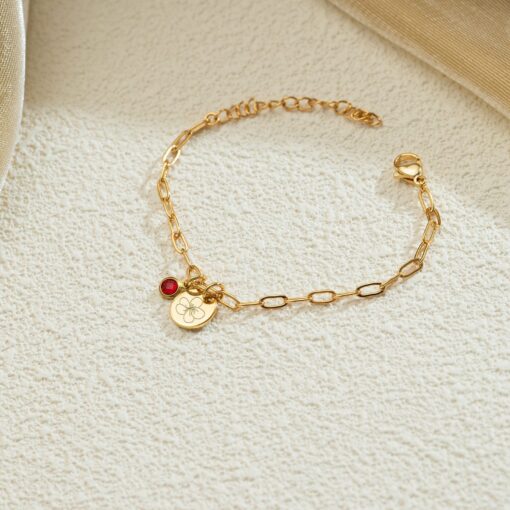 Personalized Birth Flower Bracelet - Engraved Name & Birthstone, Wildflower Jewelry Item for Her, Bridesmaid Items - Image 3