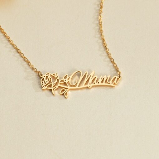 Personalized Birth Flower Name Necklace - Custom Gold Name Jewelry - Mother's Day Item - Image 4