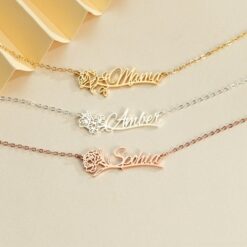 Personalized Birth Flower Name Necklace - Custom Gold Name Jewelry - Mother's Day Item