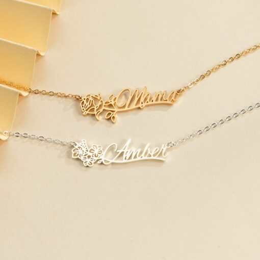 Personalized Birth Flower Name Necklace - Custom Gold Name Jewelry - Mother's Day Item - Image 5