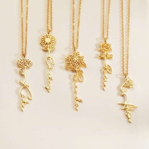 Personalized Birth Flower Name Necklace - Custom Gold Rose Jewelry - Mother's Day Item - Image 3