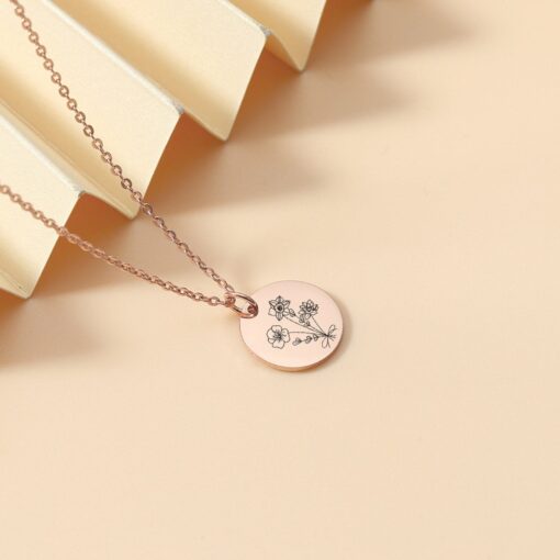 Personalized Birth Flower Necklace - Custom Engraved Family Necklace - Mother's Day Item - Christmas Item - Image 5
