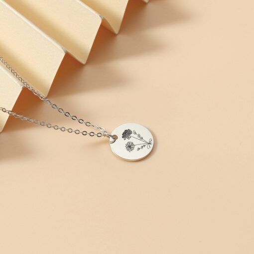 Personalized Birth Flower Necklace - Custom Engraved Family Necklace - Mother's Day Item - Christmas Item - Image 4