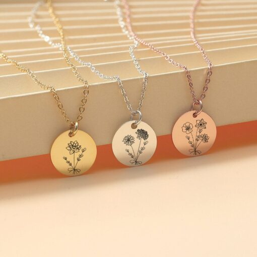 Personalized Birth Flower Necklace - Custom Engraved Family Necklace - Mother's Day Item - Christmas Item - Image 2