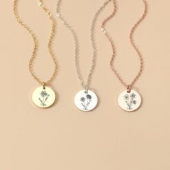 Personalized Birth Flower Necklace - Custom Engraved Family Necklace - Mother's Day Item - Christmas Item