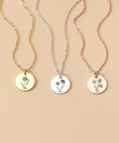 Personalized Birth Flower Necklace - Custom Engraved Family Necklace - Mother's Day Item - Christmas Item