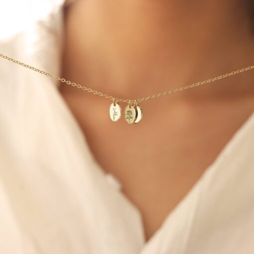Personalized Birth Flower Necklace - Engraved Name Charm Necklace for Mom - Family Christmas Item - Image 2