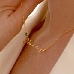 Personalized Birthstone Name Necklace - Custom Silver Script Necklace - Christmas Item for Mom, Her