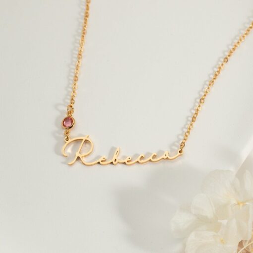 Personalized Birthstone Name Necklace - Custom Silver Script Necklace - Christmas Item for Mom, Her - Image 4