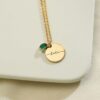 Personalized Birthstone Necklace - Engraved Name Disc Pendant - Bridesmaid Item for Mom - Sterling Silver