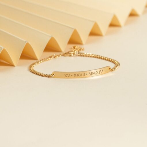 Personalized Cuban Link Bar Bracelet - Engraved Name Date Coordinates - Gold Nameplate Bracelet - Item for Him - Image 2