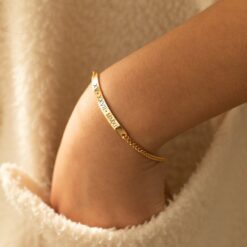 Personalized Cuban Link Bar Bracelet - Engraved Name Date Coordinates - Gold Nameplate Bracelet - Item for Him