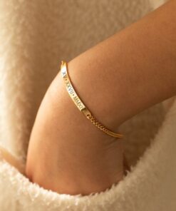 Personalized Cuban Link Bar Bracelet - Engraved Name Date Coordinates - Gold Nameplate Bracelet - Item for Him
