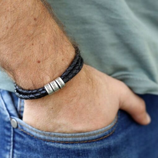 Personalized Dad Bracelet - Custom Leather & Bead Bracelet with Kids' Names - Christmas, Father's Day Item for Grandpa - Image 2