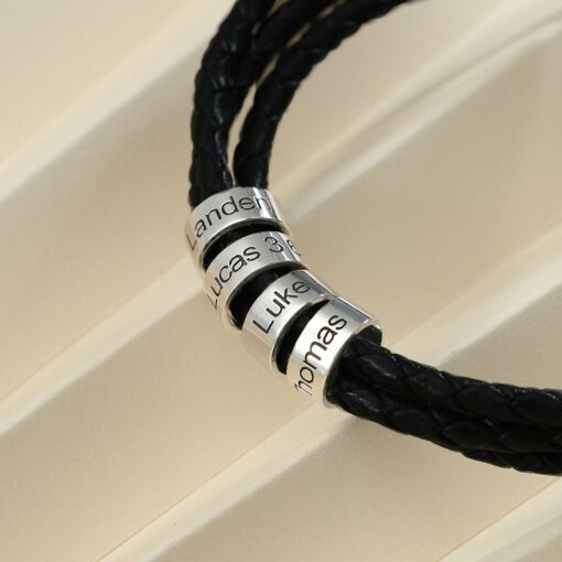 Personalized Dad Bracelet - Custom Leather & Bead Bracelet with Kids' Names - Christmas, Father's Day Item for Grandpa - Image 4