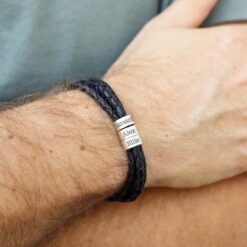 Personalized Dad Bracelet - Custom Leather & Bead Bracelet with Kids' Names - Christmas, Father's Day Item for Grandpa