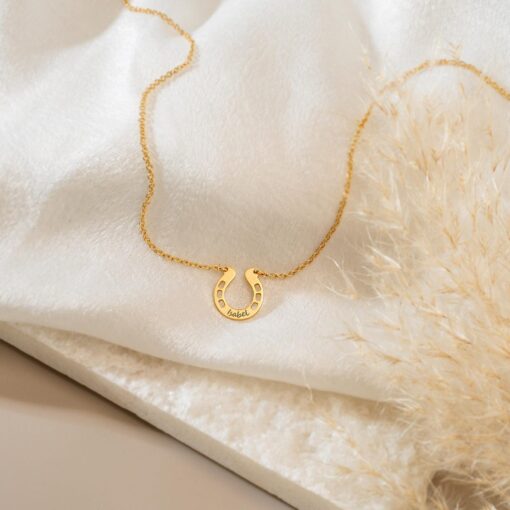 Personalized Horseshoe Necklace - Engraved Initial Pendant - Lucky Charm Item for Girls & Women - Image 5