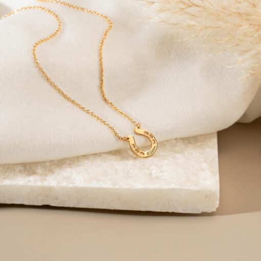 Personalized Horseshoe Necklace - Engraved Initial Pendant - Lucky Charm Item for Girls & Women - Image 3