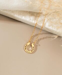 Personalized Horseshoe Necklace - Engraved Initial Pendant - Lucky Charm Item for Girls & Women