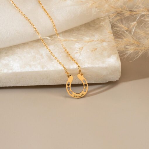 Personalized Horseshoe Necklace - Engraved Initial Pendant - Lucky Charm Item for Girls & Women - Image 4