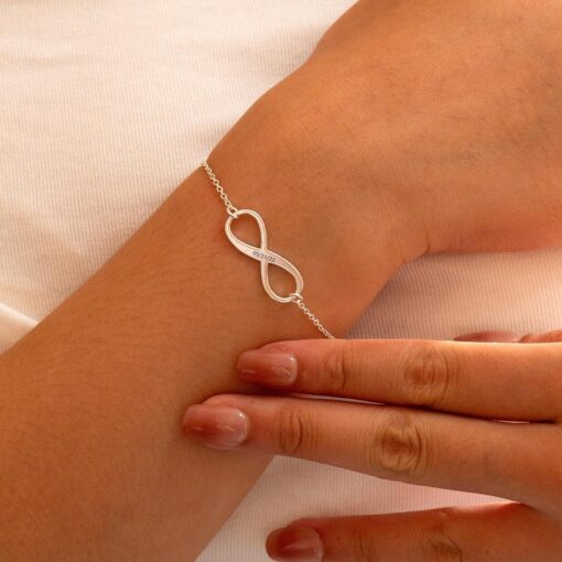 Personalized Infinity Name Bracelet - Engraved Date Silver Bracelet - Custom Christmas Item for Her - Image 3