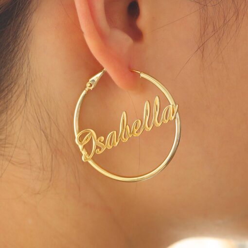 Personalized Name Hoop Earrings - Custom Gold Big Hoops - Christmas Item for Her - Image 2